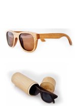 V&P Zonnebril - Unisex - strandhout - in handige bamboo bewaarkoker - met brillendoekje