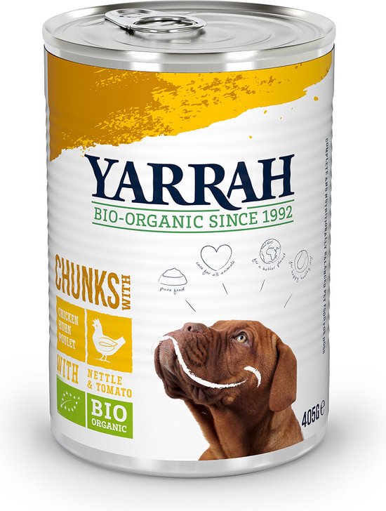 temperament Verstrikking Wrijven Yarrah Biologische Hondenvoer - Brokjes In Saus Kip Met Brandnetel En  Tomaat - 405 gr | bol.com