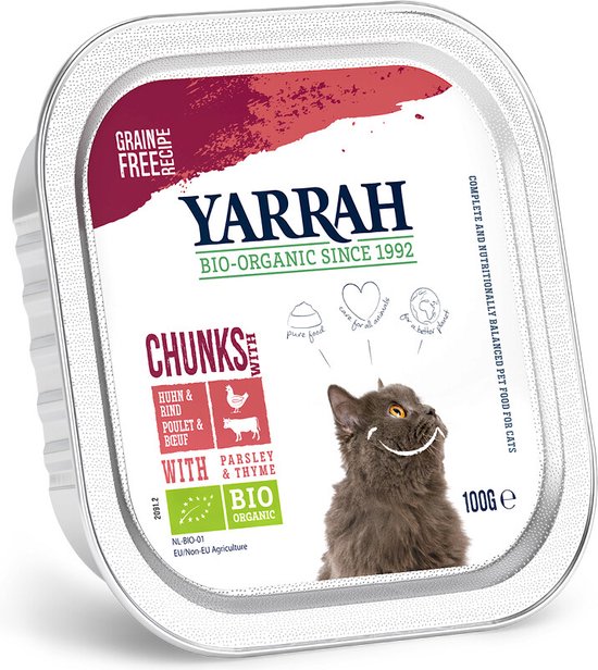 Yarrah brokjes in saus biologische kip en rund, kuipje - 100 gr
