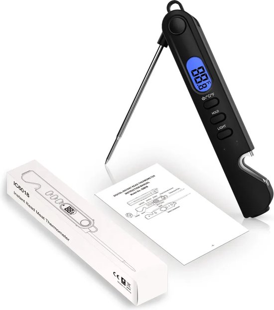 Slide Digitaal Vleesthermometer - BBQ Thermometer - Digitaal Keukenthermometer Accessoires - Voedselthermometer - Bottle Opener - Zaklamp - Inklapbaar
