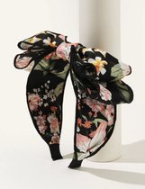 Haarband - diadeem zwart met bloemen