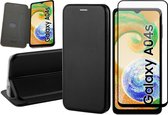 Hoesje geschikt voor Samsung Galaxy A04s / A13 5G - Screen Protector FullGuard - Book Case Leer ThinShield Zwart & Screenprotector