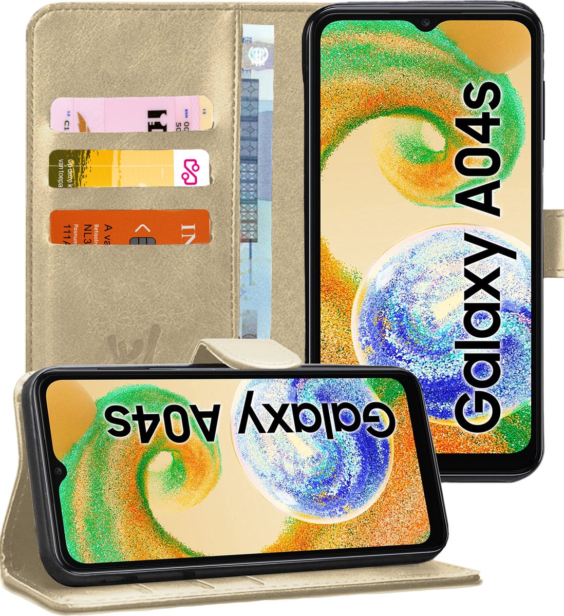 Hoesje geschikt voor Samsung Galaxy A04s / A13 5G - Book Case Kunstleer Pasjeshouder Goud