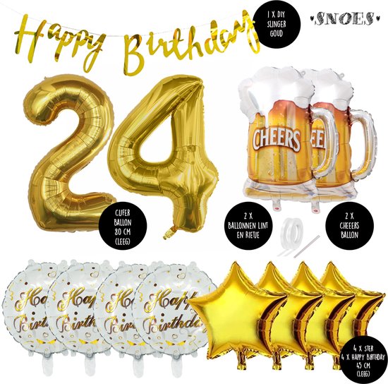 24 Jaar Verjaardag Cijfer ballon Mannen Bier - Feestpakket Snoes Ballonnen Cheers & Beers - Herman