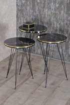 Bijzettafels - Salontafel Set | Set van 3 | Luxe design | Bijzettafel | Sofa tafel | Woonkamer tafel I metal poten I Zwart Marmer Patroon (1049)