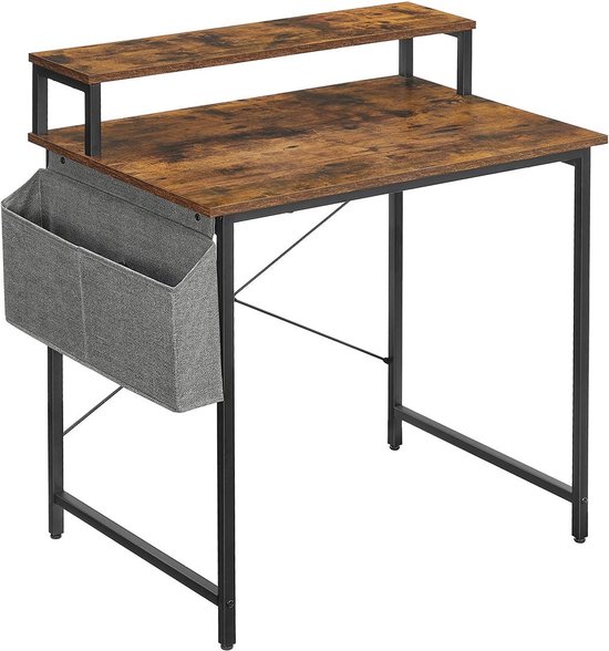 CubiCubi Gamingtafel, hoekbureau, 150 x 120 cm, L-vorm voor gaming, hoektafel, computertafel met monitorstandaard, ruimtebesparend, eenvoudig te monteren, hoektafel, vintage bruin