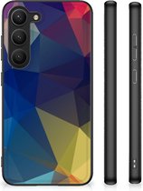 Siliconen Back Cover Geschikt voor Geschikt voor Samsung Galaxy S23 Telefoon Hoesje met Zwarte rand Polygon Dark