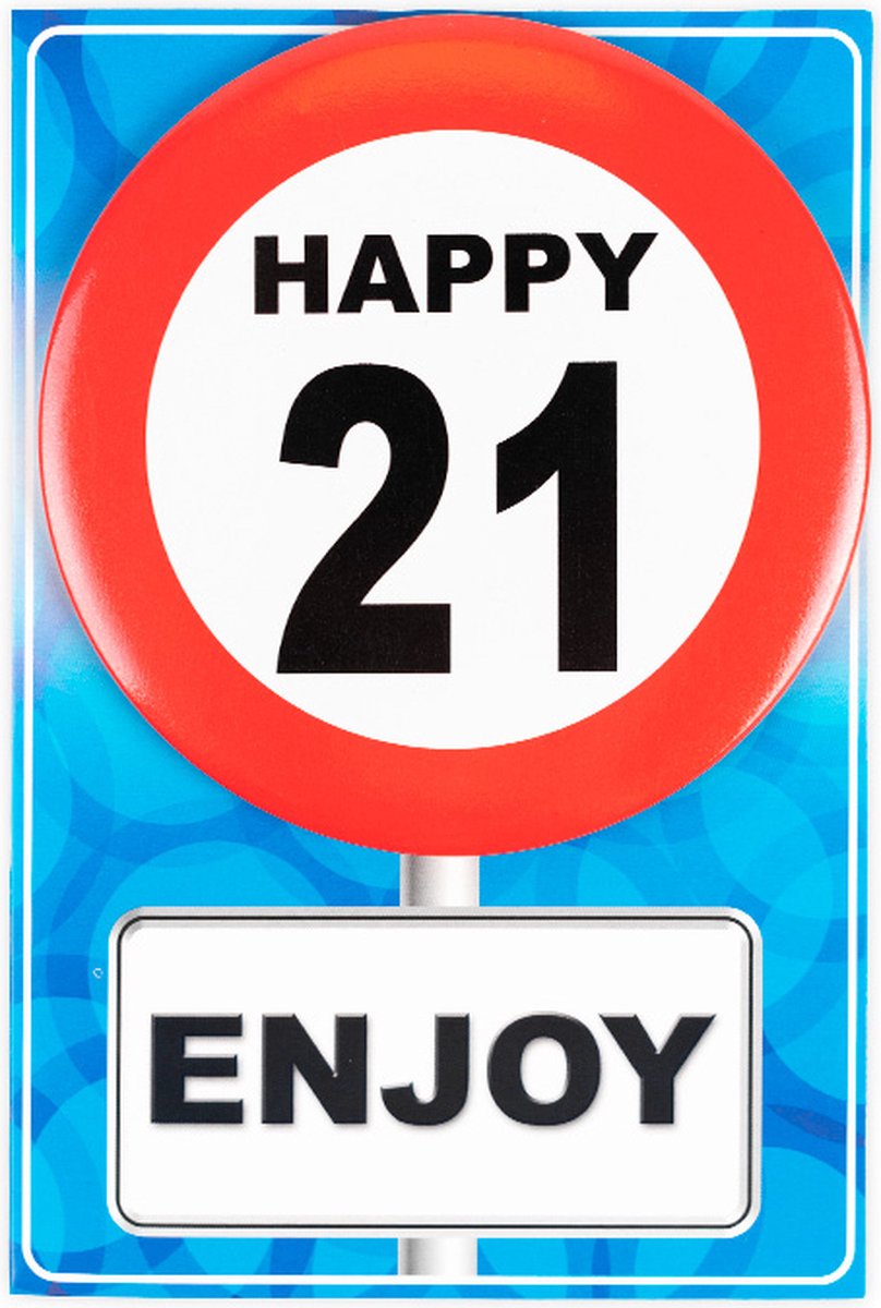 Happy age kaart 21 jaar (wenskaart met button) | bol