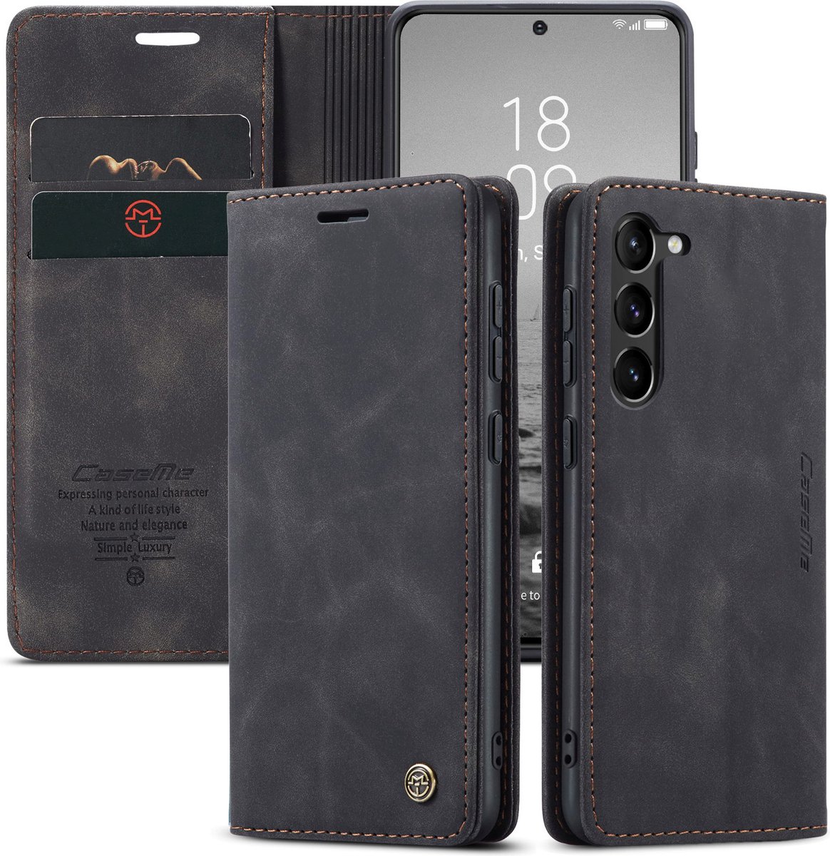 Samsung Galaxy S23 Bookcase hoesje - CaseMe - Effen Zwart - Kunstleer