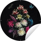 Tuincirkel Bloemen - Vlinder - Stilleven - 90x90 cm - Ronde Tuinposter - Buiten