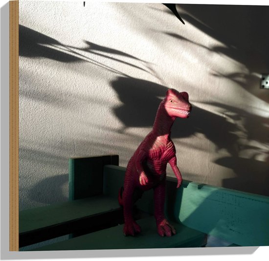 Hout - Roze Dinosaurus Speelgoed - 50x50 cm - 9 mm dik - Foto op Hout (Met Ophangsysteem)