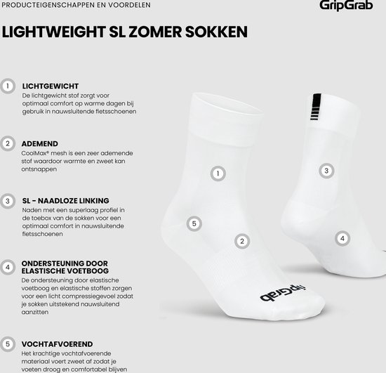 GripGrab - Lightweight SL 3PACK Performance Zomer Fietssokken 3 Paar Coolmax Wielersport Sokken Regular Cut - Wit - Unisex - Maat M (41-44) van Gripgrab — afbeelding 5