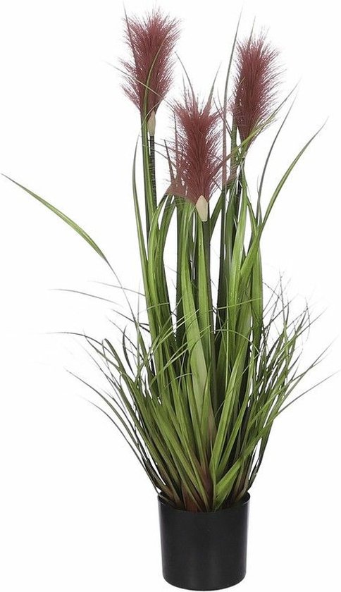 Mica Decorations - plante artificielle plume d'herbe - vert/marron - H80 x D35 cm