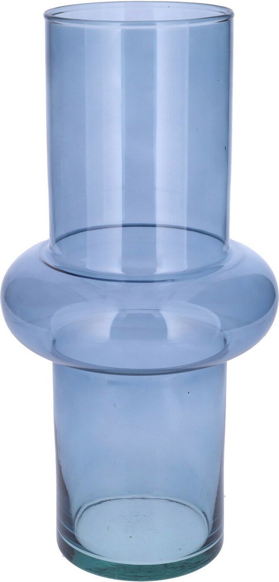 Bellatio Design Bloemenvaas - blauw transparant gerecycled glas - 15 x 31 cm - vaas