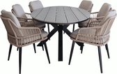 Ensemble de jardin 7 pièces | 6 chaises Isabel (Sable) | Table de jardin ovale 220cm Chypre (Gris)