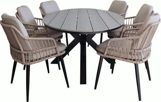 Ensemble de jardin 7 pièces | 6 chaises Isabel (Sable) | Table de jardin  ovale 220cm... | bol