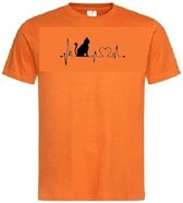 Grappig T-shirt - hartslag - heartbeat - poes - kat - kitten - kater - dierenliefde - dierenliefhebber - katten - poezen - maat L