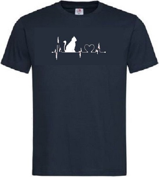Grappig T-shirt - hartslag - heartbeat - poes - kat - kitten - kater - dierenliefde - dierenliefhebber - katten - poezen - maat XL