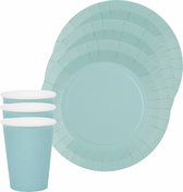 Set de vaisselle fête/anniversaire Santex - 20x assiettes et gobelets à gâteaux - bleu clair - karton