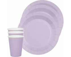 Santex feest/verjaardag servies set - 10x bordjes en bekertjes - lila paars - karton