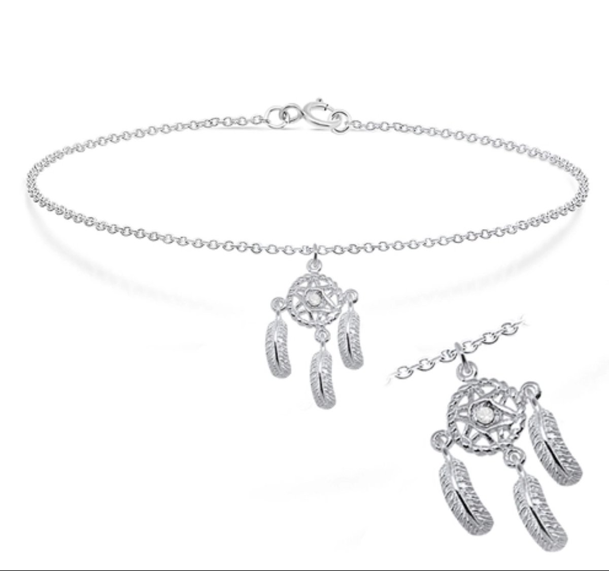 Belons Vrouwen Enkelarmband S925 Sterling Zilver Cubic Zirconia Dream Catcher Enkelband Meisjes Charm Enkelarmband Verstelbare Voetketting, 10 63 inch, Sterling zilver Zirkonia, Zirkonia