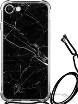 Smartphone hoesje iPhone SE 2022 | 2020 | 8 | 7 Mobiel Hoesje met transparante rand Marmer Zwart