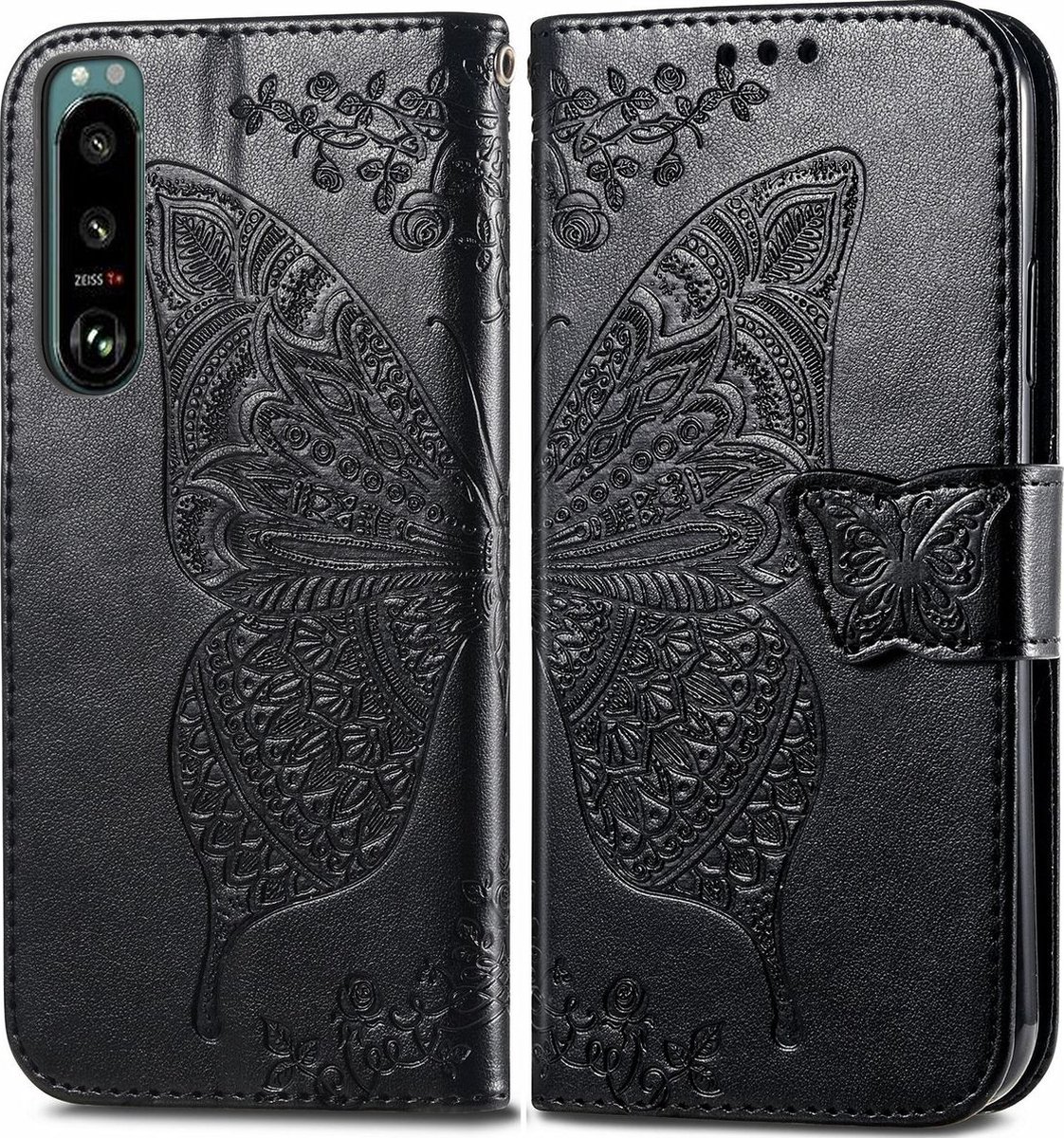 Mobigear Telefoonhoesje geschikt voor Sony Xperia 5 IV Hoesje | Mobigear Butterfly Bookcase Portemonnee | Pasjeshouder voor 3 Pasjes | Telefoonhoesje voor Pinpas / OV Kaart / Rijbewijs - Zwart