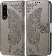 Mobigear Telefoonhoesje geschikt voor Sony Xperia 5 IV Hoesje | Mobigear Butterfly Bookcase Portemonnee | Pasjeshouder voor 3 Pasjes | Telefoonhoesje voor Pinpas / OV Kaart / Rijbewijs - Grijs