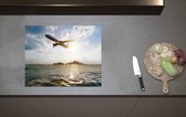 Inductieplaat Beschermer - Wit Vliegtuig Laagvliegend over Oceaan - 60x52 cm - 2 mm Dik - Inductie Beschermer van Vinyl