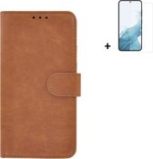 Samsung Galaxy A54 Hoesje - Bookcase - Samsung A54 Screenprotector - Pu Leder Wallet Book Case Bruin Cover + Screenprotector