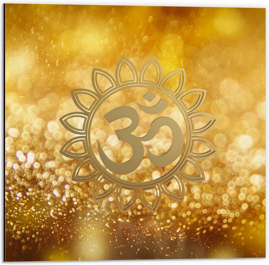 Dibond - Hindoe Symbool Versierd door Gouden Details - 50x50 cm Foto op Aluminium (Met Ophangsysteem)
