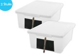 Opbergbox met deksel kopen - Bakjes - Opbergbak - Gereedschapsbak 2 stuks - opbergdoos met marker - schrijven en wissen - transparant