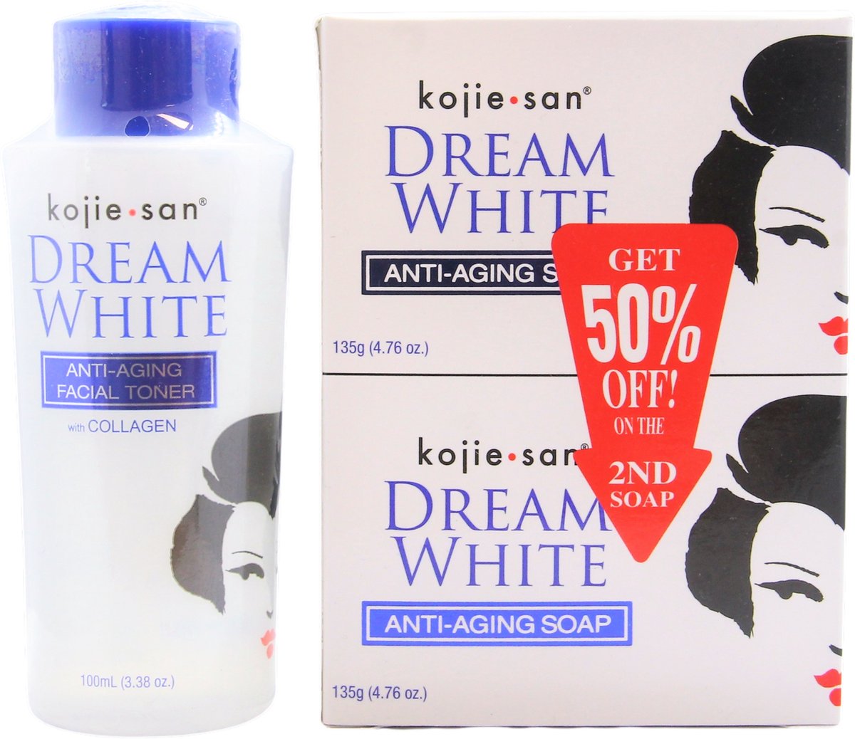 Kojie San Dream White anti-aging facial toner 100ml + 2 x 135 gram Kojie San Dream White zeep