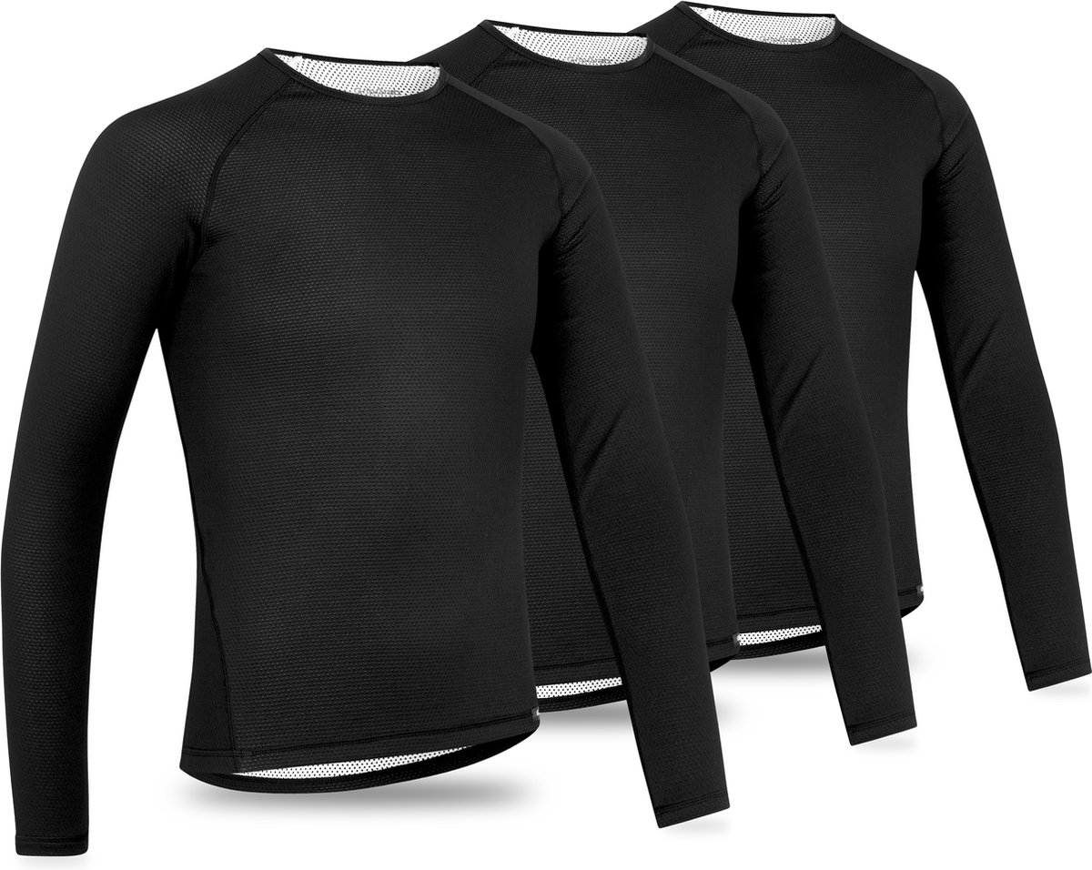 GripGrab - Ride 3PACK Thermal Lange Mouw Winter Fiets Ondershirt Polygiene Base Layer Thermoshirt - Zwart - Heren - Maat XXL
