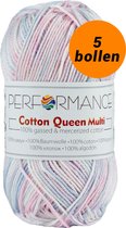 5 bollen haakgaren katoen zacht pastel (10404) - Cotton Queen multi garen