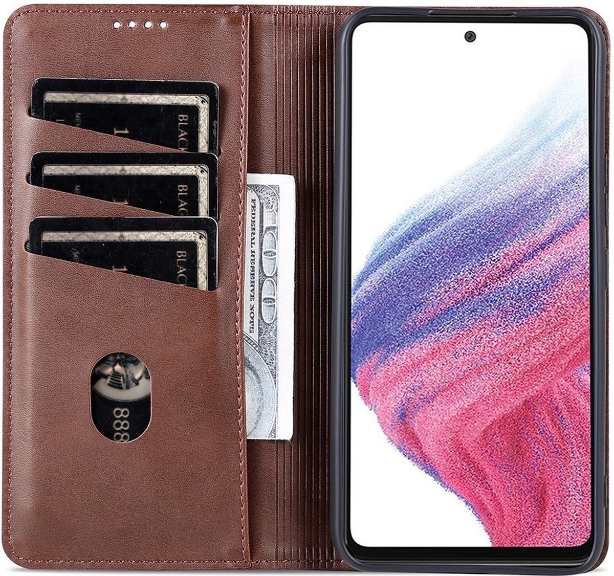 AZNS Hoesje Wallet Book Case Kunstleer Coffee Geschikt voor Samsung Galaxy A54