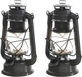 Lumineo Stormlantaarn - set 4x - LED licht - antraciet grijs - 24 cm - Campinglamp/campinglicht