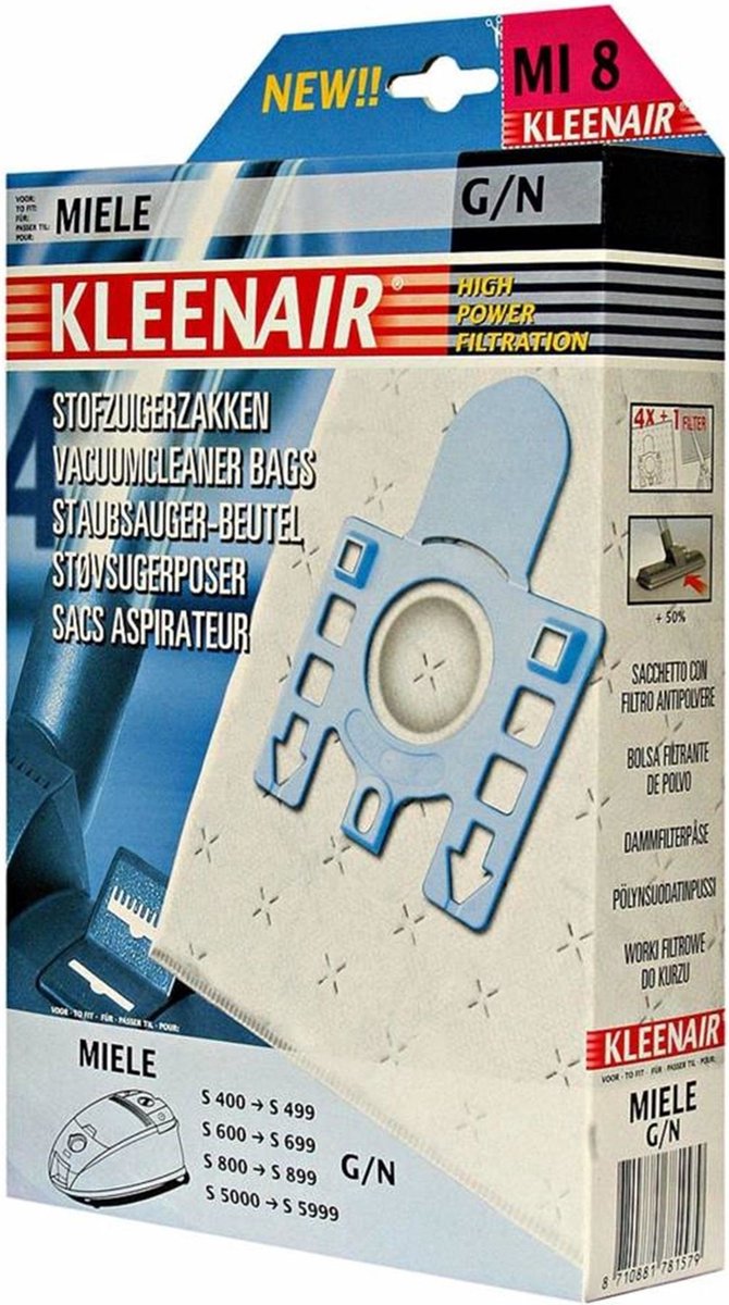 Kleenair Stofzuigerzakken - Miele HPF - MI8 - G/N - 20 stuks + 5 Filters