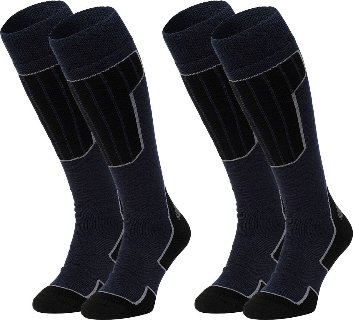 NOMAD® Skisokken Essential 2-Pack 43/46 Donkerblauw Warme sokken Dames Heren Lange Huissokken Wandelen Sporten Knie Kousen Goede vochtafvoer