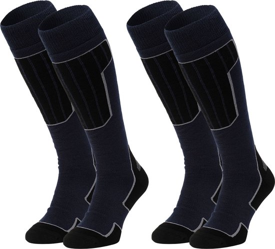 NOMAD® Skisokken Essential 2-Pack | 43/46 Donkerblauw | Warme sokken Dames / Heren | Lange Huissokken / Wandelen / Sporten | Knie Kousen | Goede vochtafvoer