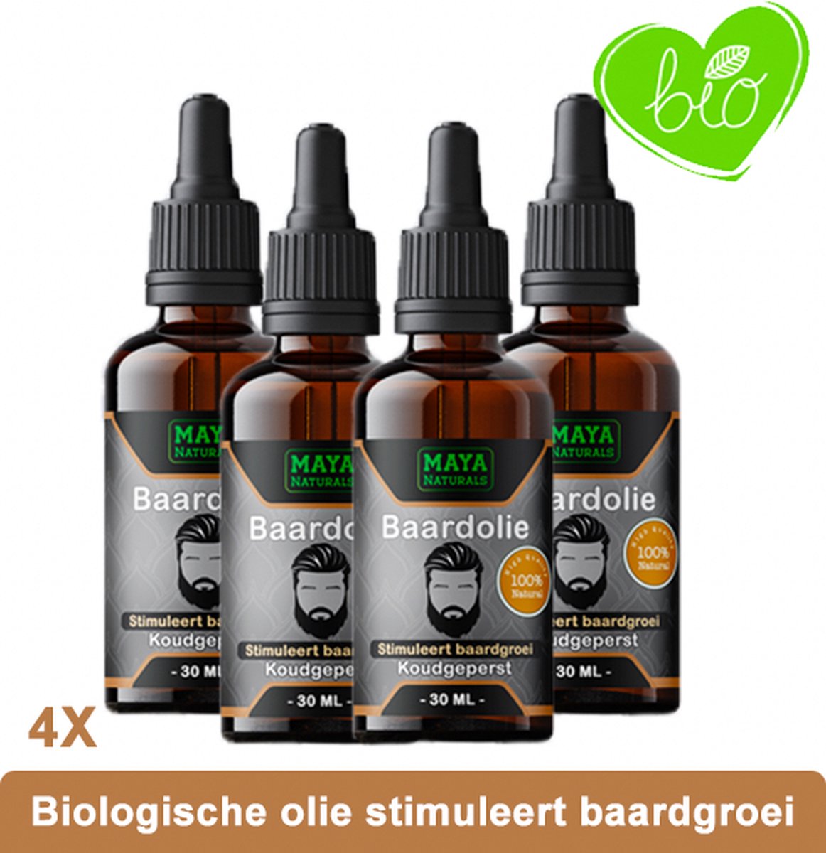 Natuurlijke Baard Olie 4x 30ml | 100% Puur & Onbewerkt EU Bio keurmerk | Baardolie | Optimaal baardgroei | Arganolie | | Argan olie | Marokko