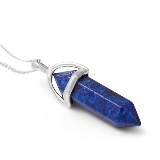 Morella stoffen ketting 80 cm met edelsteen-druppelhanger lapis lazuli in sieradenzakje