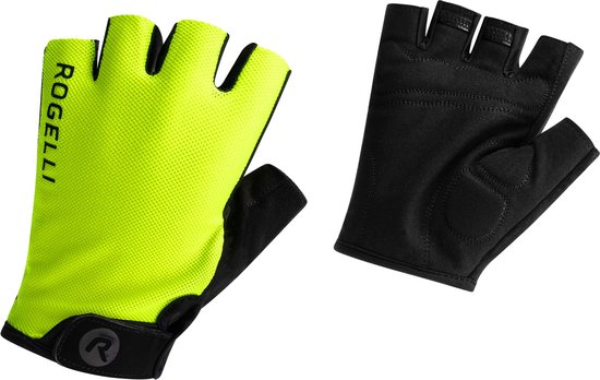 Lichtgroene fietshandschoenen met zwarte handpalm, Rogelli logo op de polsband.