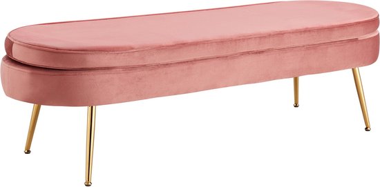 Poef Chanelle Roze - Velours - Breedte 142 cm - Diepte 45 cm - Hoogte 41 cm