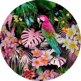 Glasschilderij100x100cm rond parrot with flowers