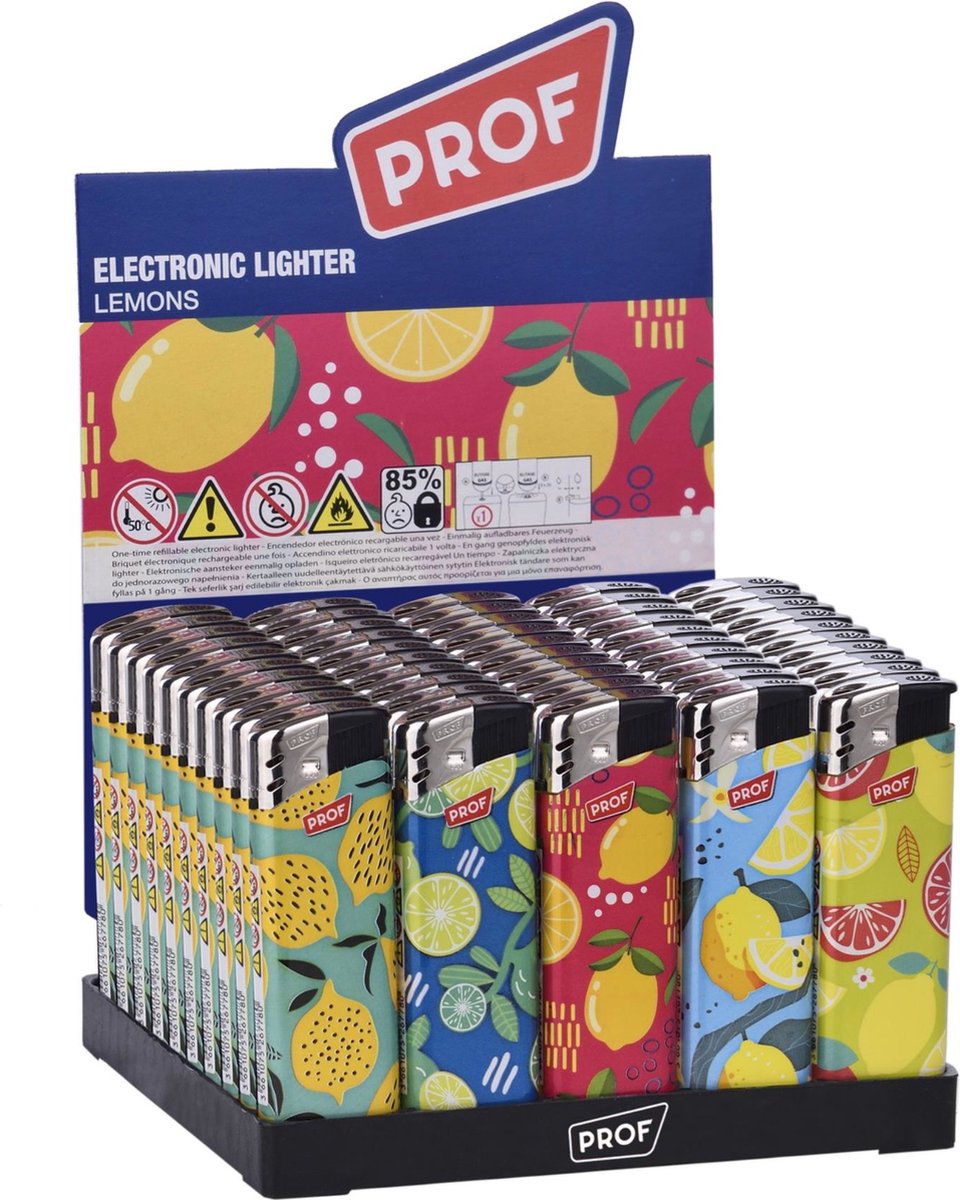 Goedkoopste Prof Wegwerpaansteker - Lemons patroon - 50 stuks - 8 x 2.4 x 1.2 cm