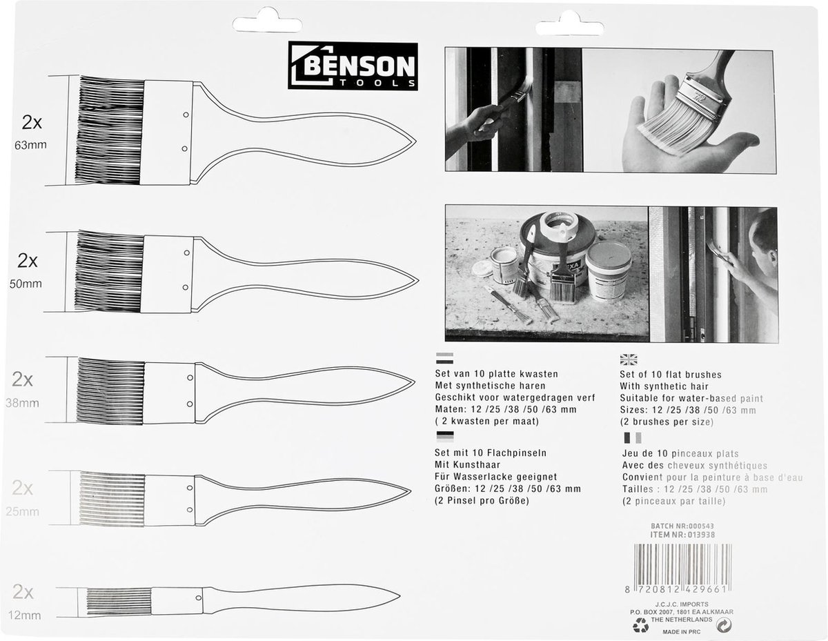 Benson Kwastenset - synthetisch - 10-delig - plat - voor verf en lak - verfkwasten – foto 2