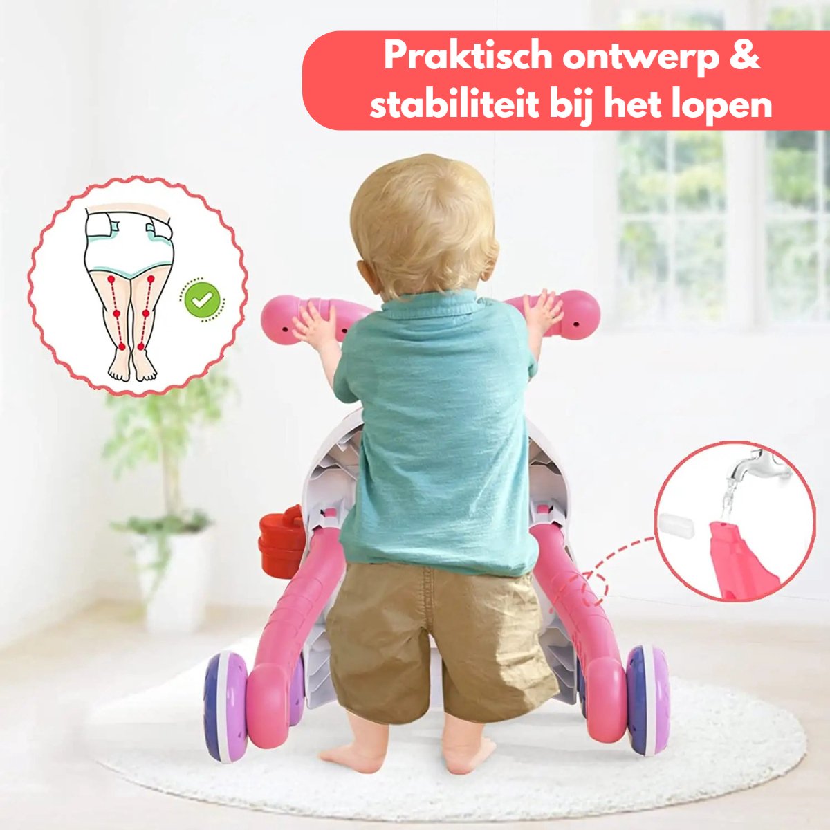 Baby's eerste loophulp met watertank, centrum voor vroeg leren