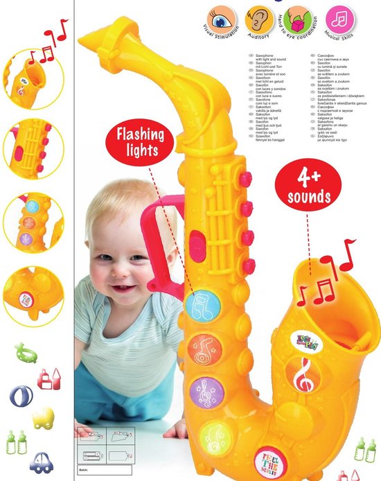 Let's Play au Saxophone Jouets - 4 Tunes - Avec Lumière - Incl. 2 piles AA  - Jaune