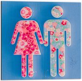 Dibond - Mannen en Vrouwen Symbool Versierd met Bloemen - 50x50 cm Foto op Aluminium (Met Ophangsysteem)